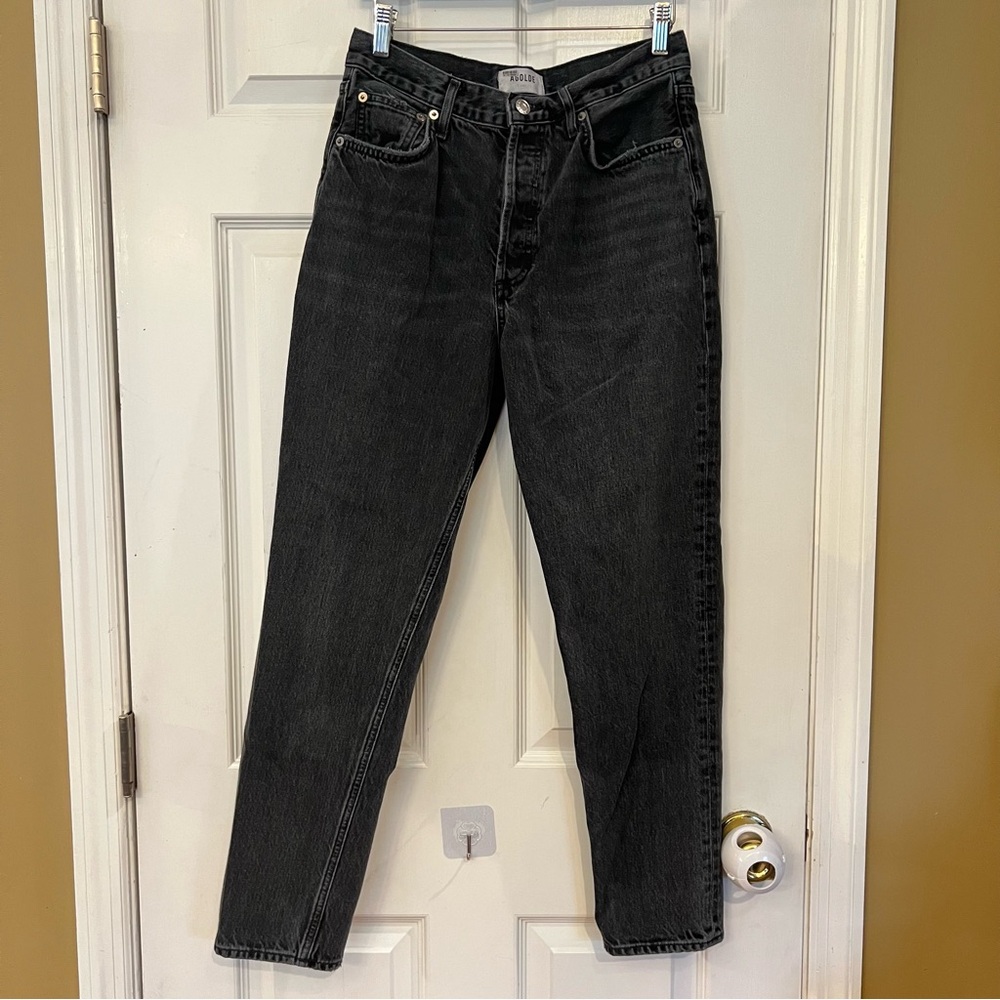 Agolde Black Fen Ankle Jeans High Rise Relaxed Taper Sz 27 Button Fly Organic